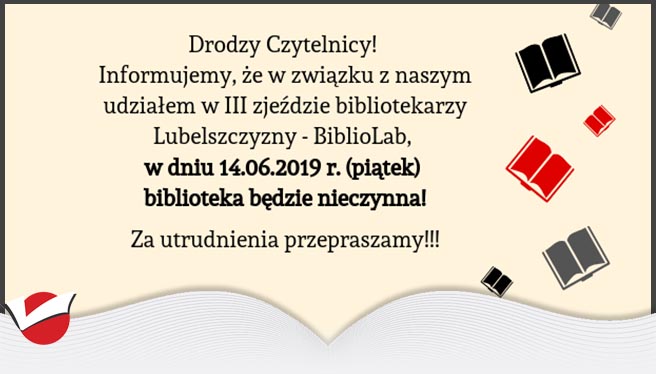 W PIĄTEK BIBLIOTEKA NIECZYNNA!!