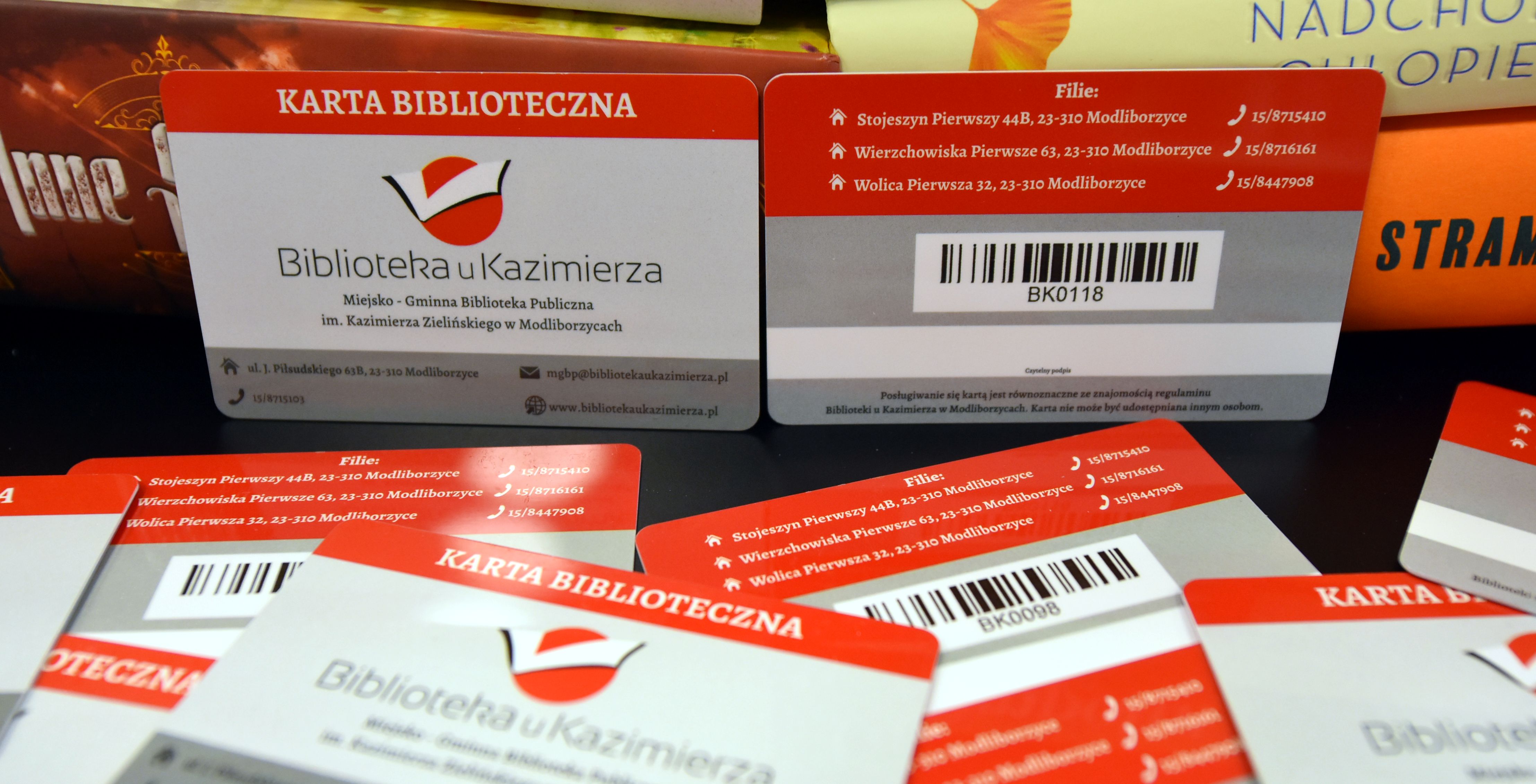 Karta Biblioteczna wydawana w Bibliotece u Kazimierza. Karta wykonana jest z plastiku, w kolorach metalicznego szarego i czerwieni.  Na froncie karty logo i nazwa Biblioteki u Kazimierza oraz jej dane teleadresowe. Na odwrocie dane teleadresowe fili w Stojeszynie Pierwszym, Wierzchowiskach Pierwszych i Wolicy Pierwszej oraz kod kreskowy i numer karty bibliotecznej, a także pasek do własnoręcznego podpisu.  