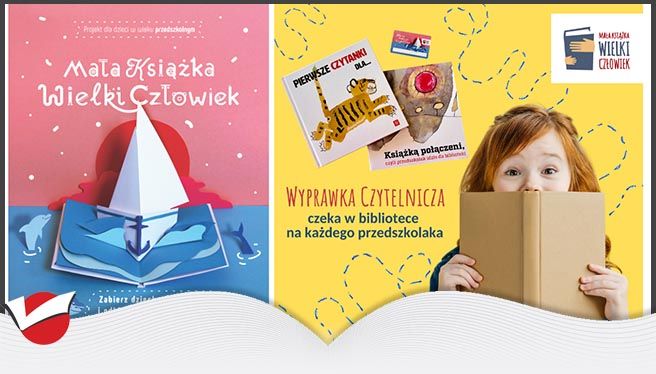 Lidia wraz z bratem Maksem odbiera Wyprawkę Czytelniczą - książkę "Pierwsze Czytanki..." oraz kartę do zbierania naklejek w ramach akcji Instytutu Książki "Mała książki wielki człowiek"